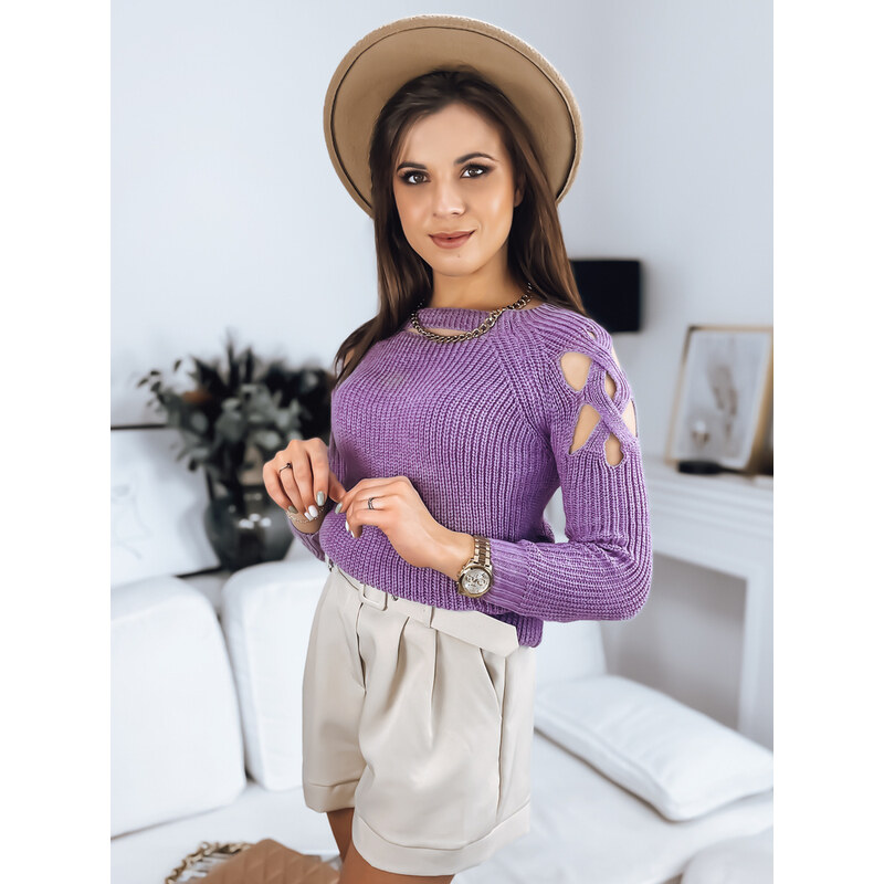 BASIC Fialový sveter s prestrihmi LAYSI MY1747 37710839