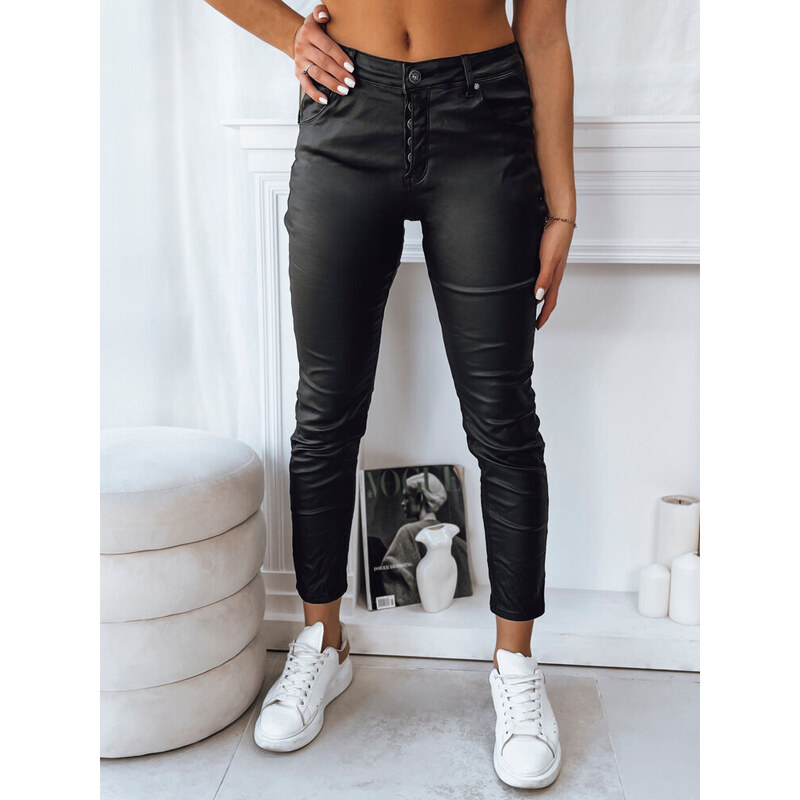 BASIC Čierne koženkové nohavice WEST UY1777 47888783