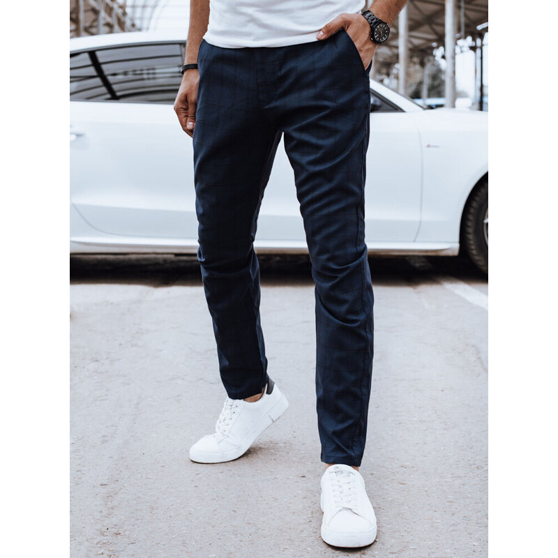 BASIC Tmavomodré ležérne kárované nohavice UX4395 52673131