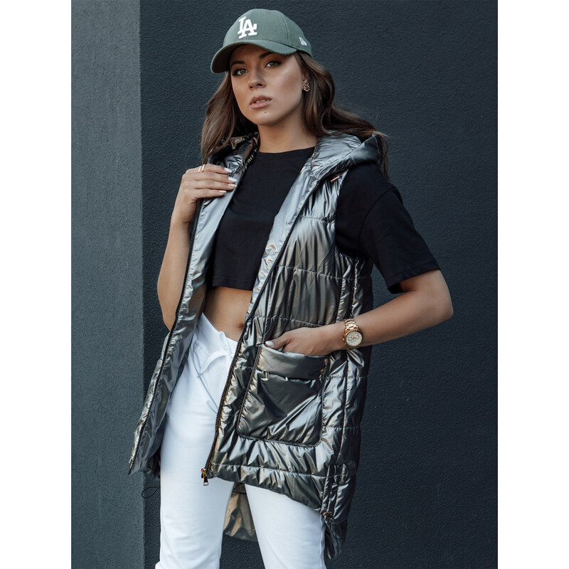 BASIC Tmavosivá lesklá dámska vesta s kapucňou JESS TY4446 57675118