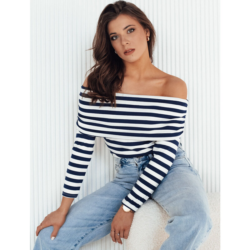 BASIC Modro-biele pruhované tričko so spadnutými ramenami CLIERS 49950937