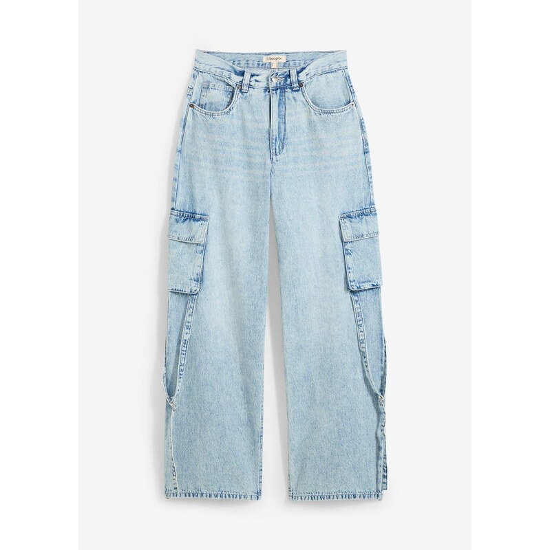 bonprix Džínsy s kapsáčami, stredná výška pásu, farba modrá 62337081