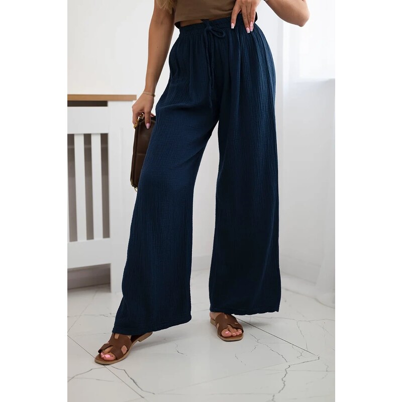 Kesi Mušelínové nohavice so širokou nohavicou námornícka modrá 66294238