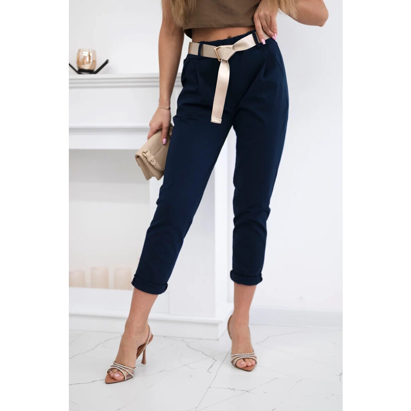 K-Fashion Nohavice Puntor s opaskom námornícka modrá 62339961