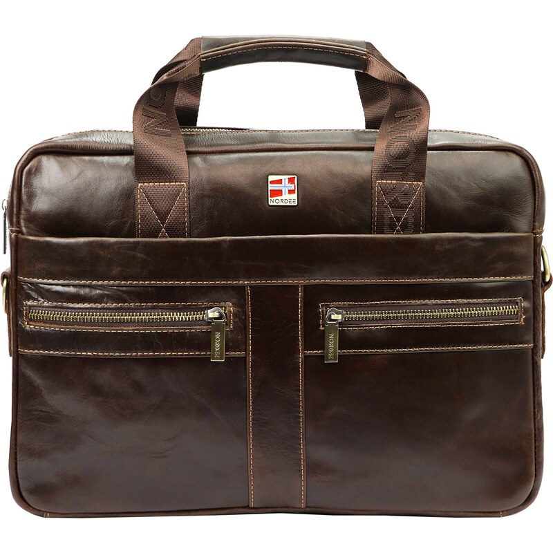 Nordee Kožená pánska aktovka hnedá 38x27x9 cm 62350579