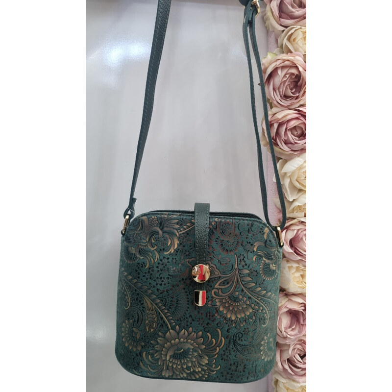Katrins Fashion Zelená kožená crossbody kabelka Vera Pelle 62360738