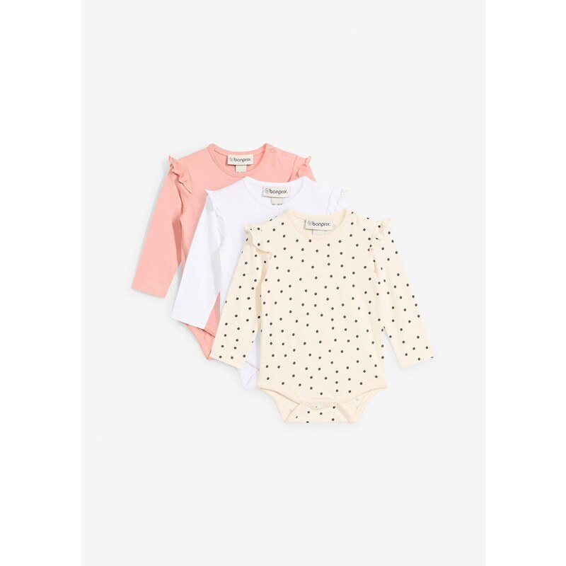 bonprix Detské body s volánmi (3 ks v balení) z bio bavlny, farba 62198411