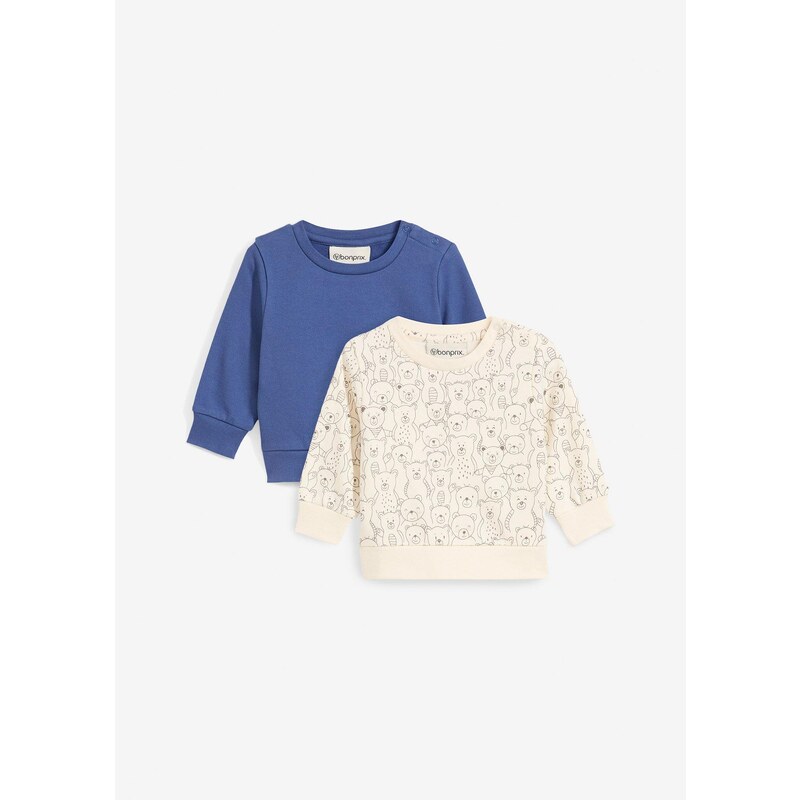 bonprix Detská mikina (2 ks v balení) z bio bavlny, farba modrá 62180284