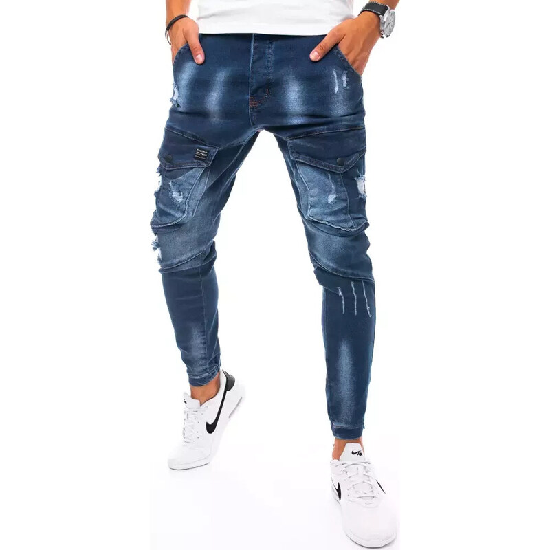 BASIC Modré tieňované džínsy s dierovaním UX3271 27808164