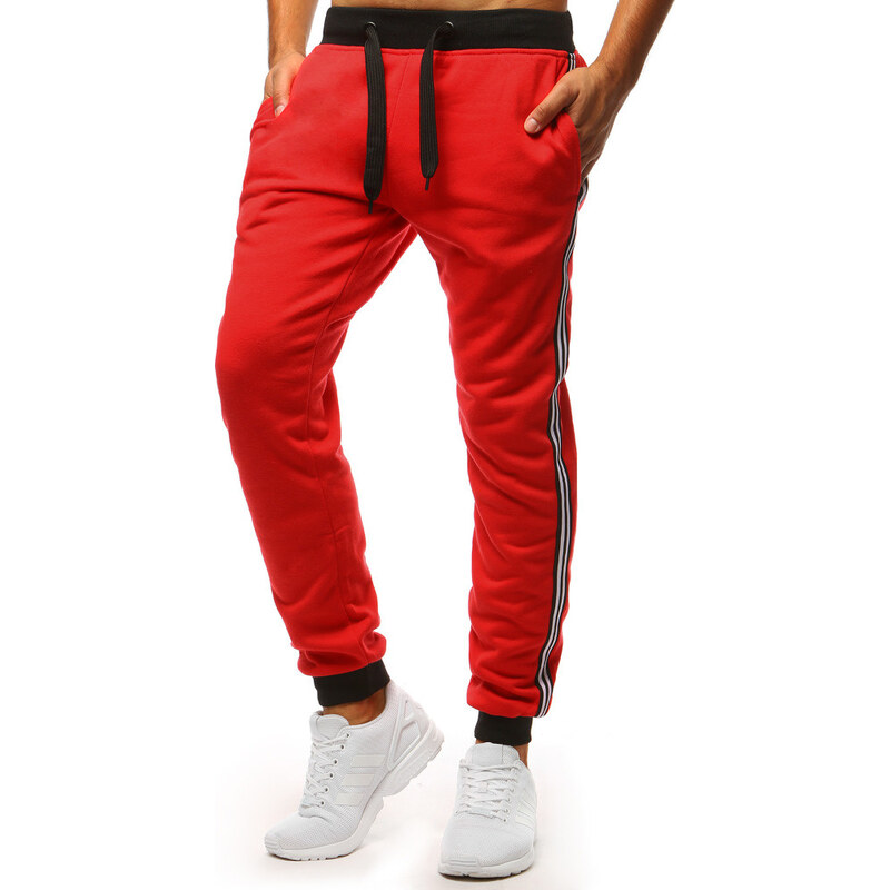 BASIC Červené tepláky s pruhmi na bokoch UX3536 30586678