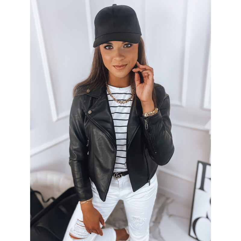 BASIC Čierna koženková bunda so zipsami TRISH TY2877 34989221