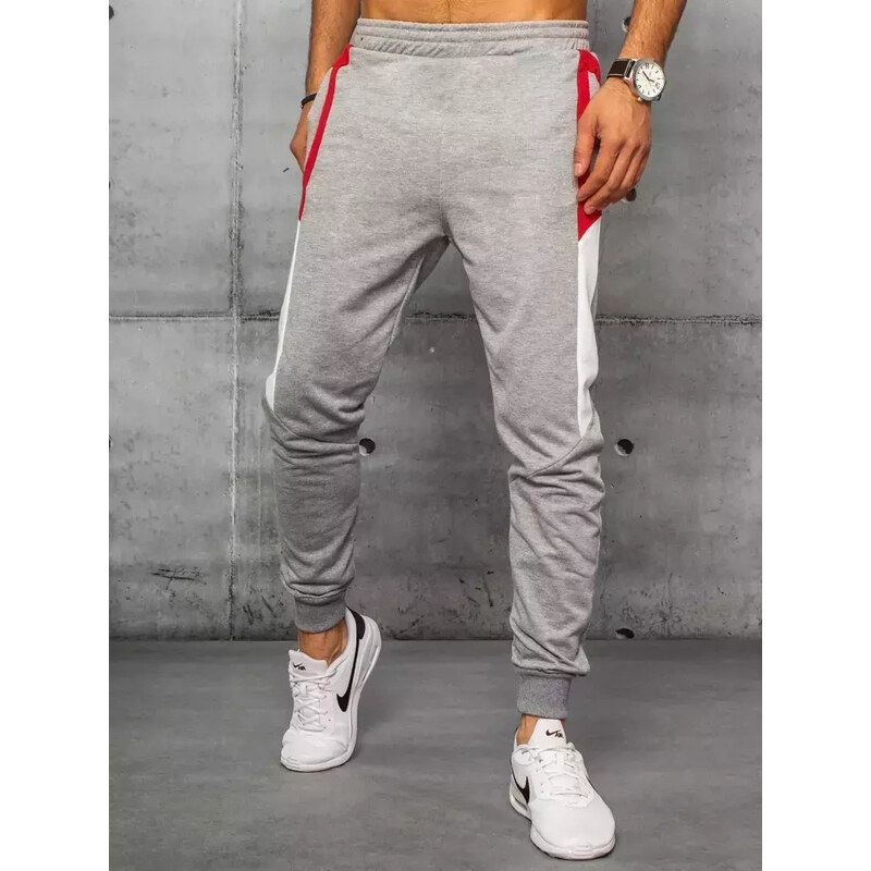 BASIC Svetlo šedé pánske tepláky s pruhmi UX3204 24325692