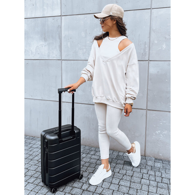 BASIC Béžový rebrovaný komplet mikiny, legín a topu ASTRAL ATTIRE 45555958