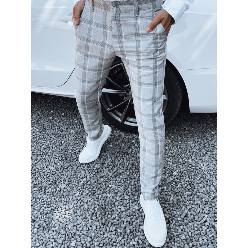 BASIC Sivé kárované spoločenské nohavice UX4405 54210757