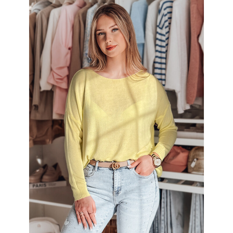 BASIC Žltý dámsky asymetrický oversize sveter SENZIA MY2449 62362593