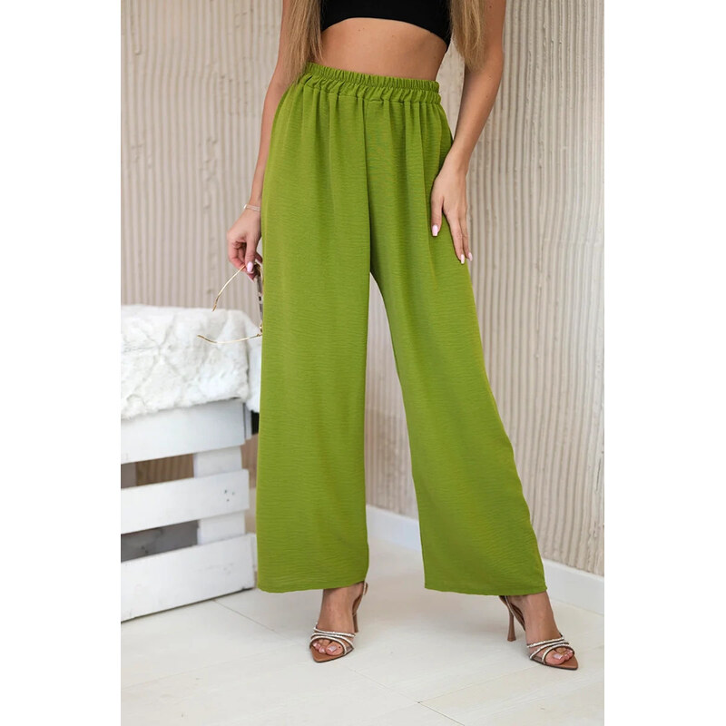 K-Fashion Nohavice so širokými nohavicami olivové 62368762