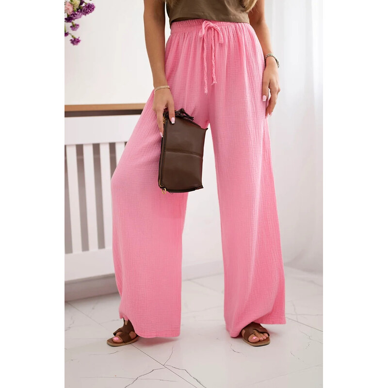 K-Fashion Mušelínové nohavice so širokými nohavicami svetloružovej 62368803