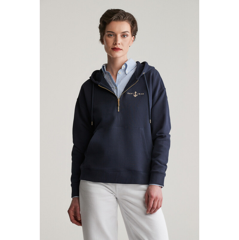 MIKINA GANT HALF ZIP ANCHOR HOODIE EVENING BLUE 62371604