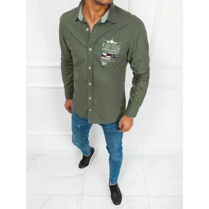 BASIC Khaki košeľa s potlačou DX2275 39242590