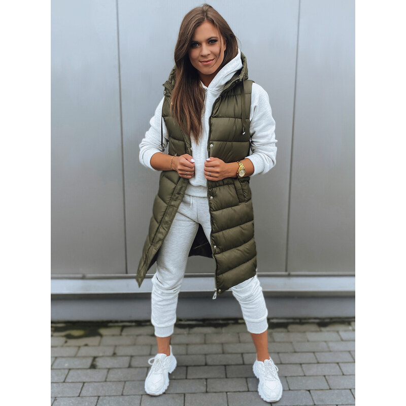 BASIC Khaki prešívaná dlhá vesta KERIN TY2918 34902112