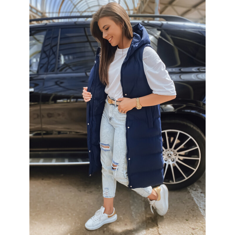 BASIC Tmavomodrá dlhá prešívaná vesta ELLA TY3034 34936340