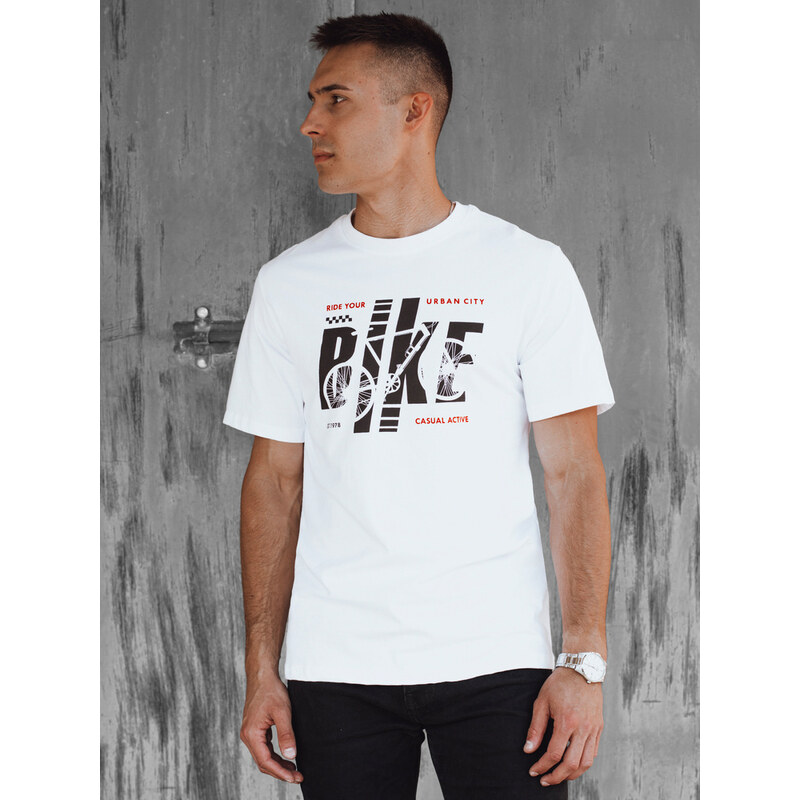 BASIC Biele pánske tričko s potlačou BIKE RX5450 52673314