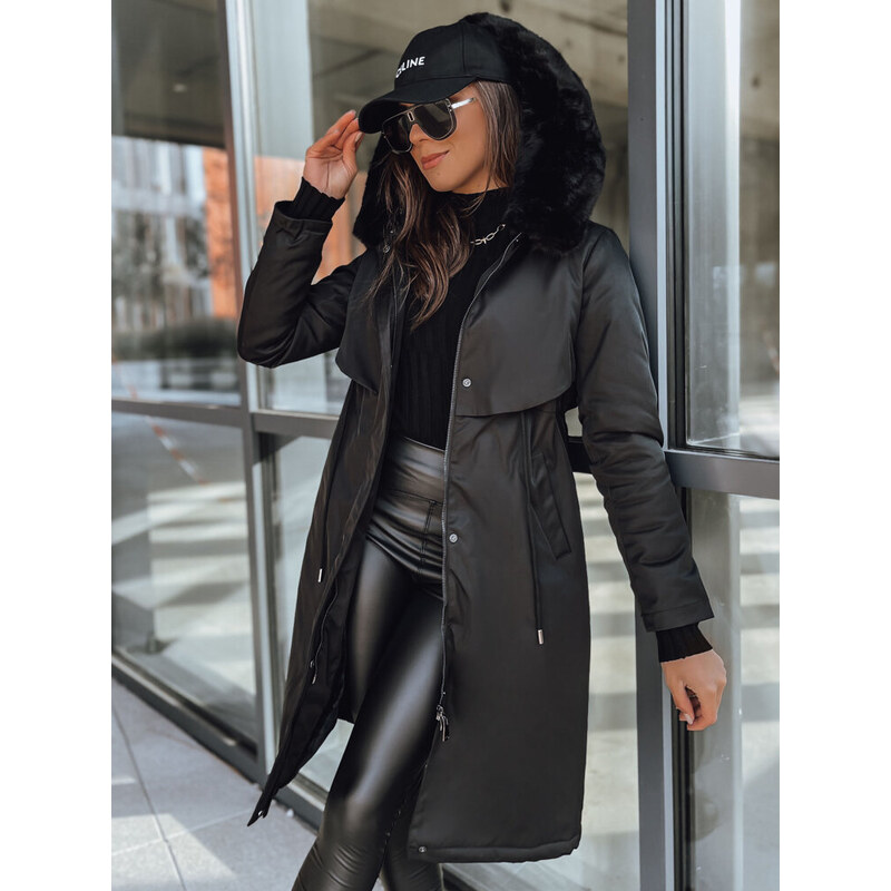 BASIC Čierna dlhá parka LUSTER TY3954 47338339