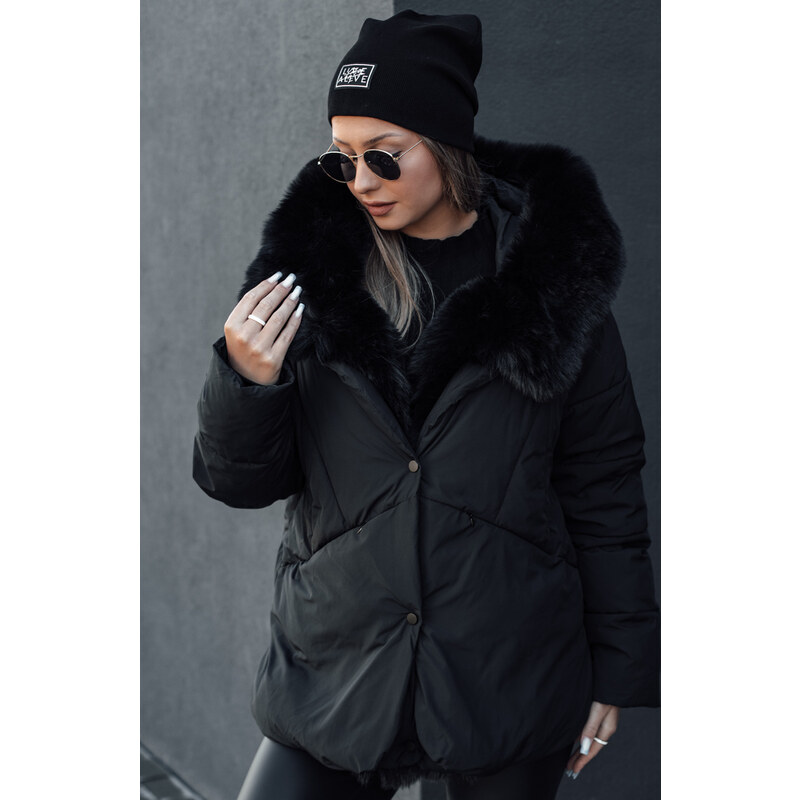 BASIC Čierna dámska zimná bunda s kožúškom LUNAVI TY4667 58391750
