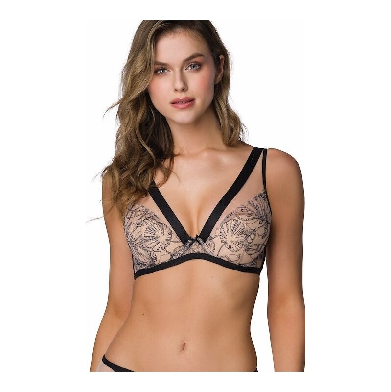 MAT LINGERIE Béžovo-čierna vzorovaná push-up braletka Mat M-3900/11 62380515