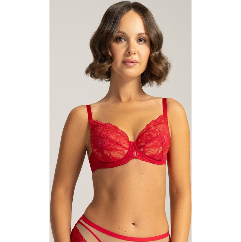 AVA LINGERIE Červená čipková push-up podprsenka s kosticami Ava 2156 65151537