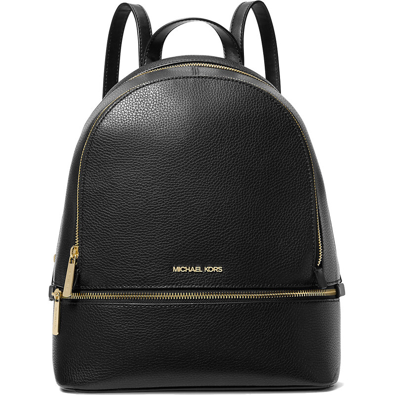 Michael Kors Batoh Rhea Medium Pebbled Leather Backpack Black Gold 63717818