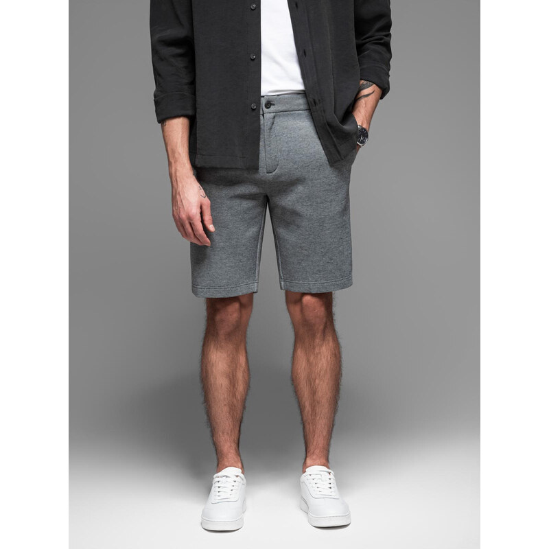 Ombre Mens SLIM FIT short shorts in structured melange knit - black 64789158