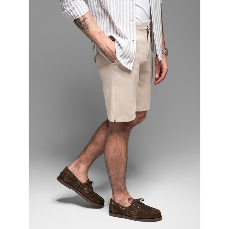 Ombre Mens SLIM FIT short shorts in melange structured knit - sand 64789161