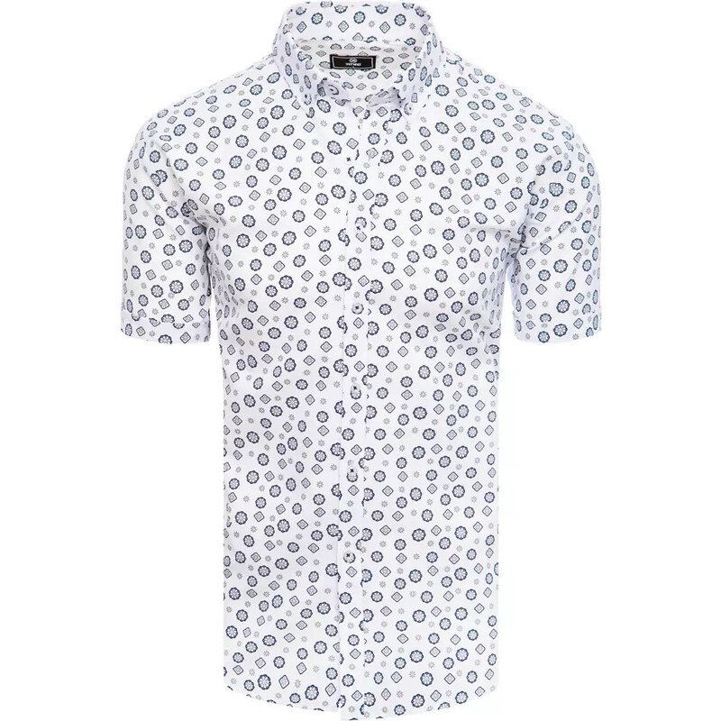 BASIC Biela pánska košeľa s krátkym rukávom a tmavomodrou potlačou 41636769