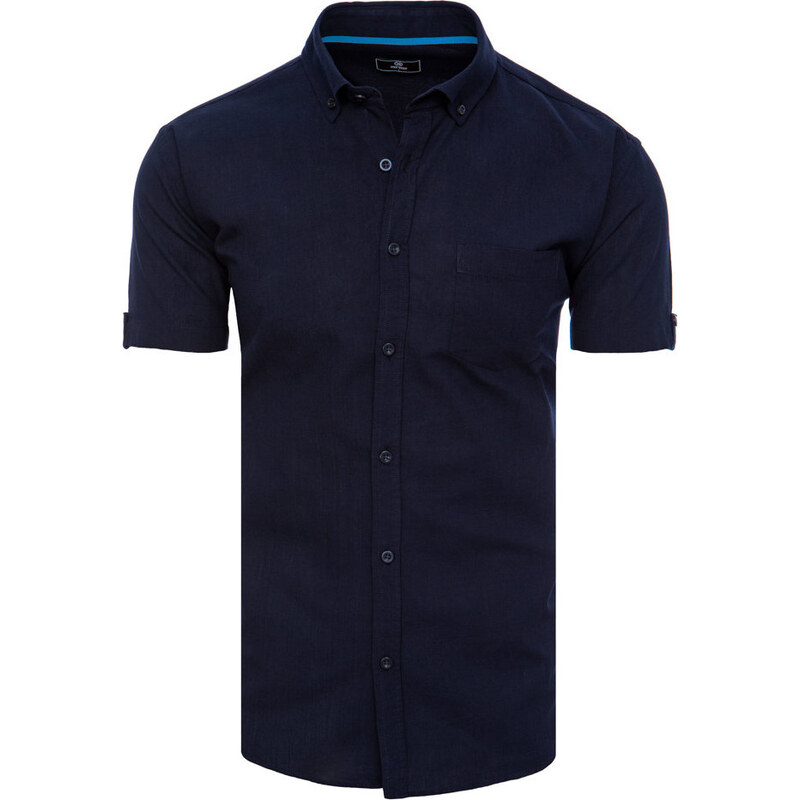 BASIC Tmavomodrá pánska jednofarebná košeľa s krátkym rukávom KX0983 43298133