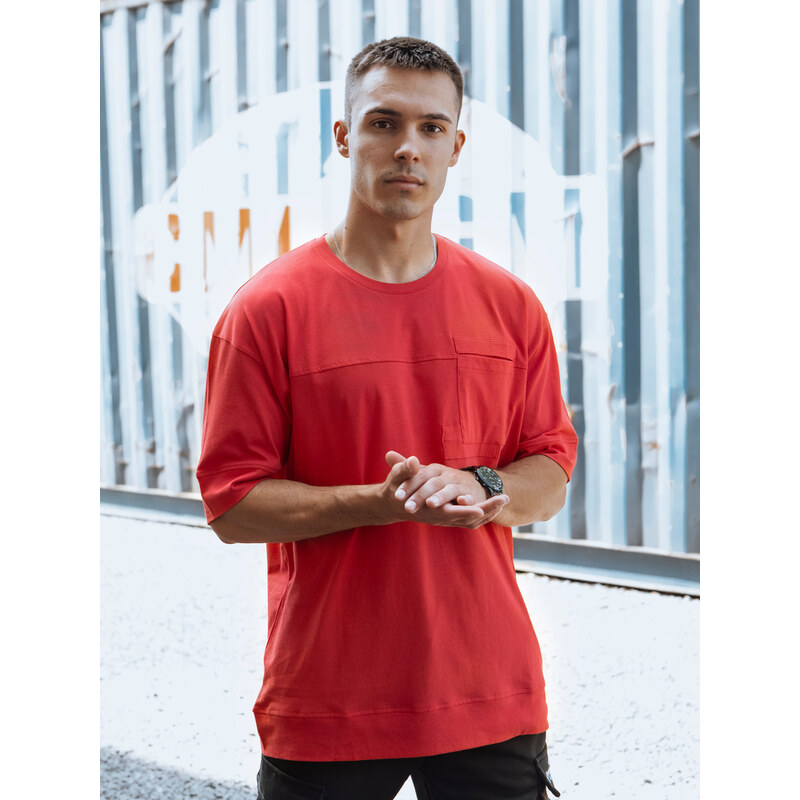 BASIC Červené pánske tričko s náprsným vreckom RX5603 53417967