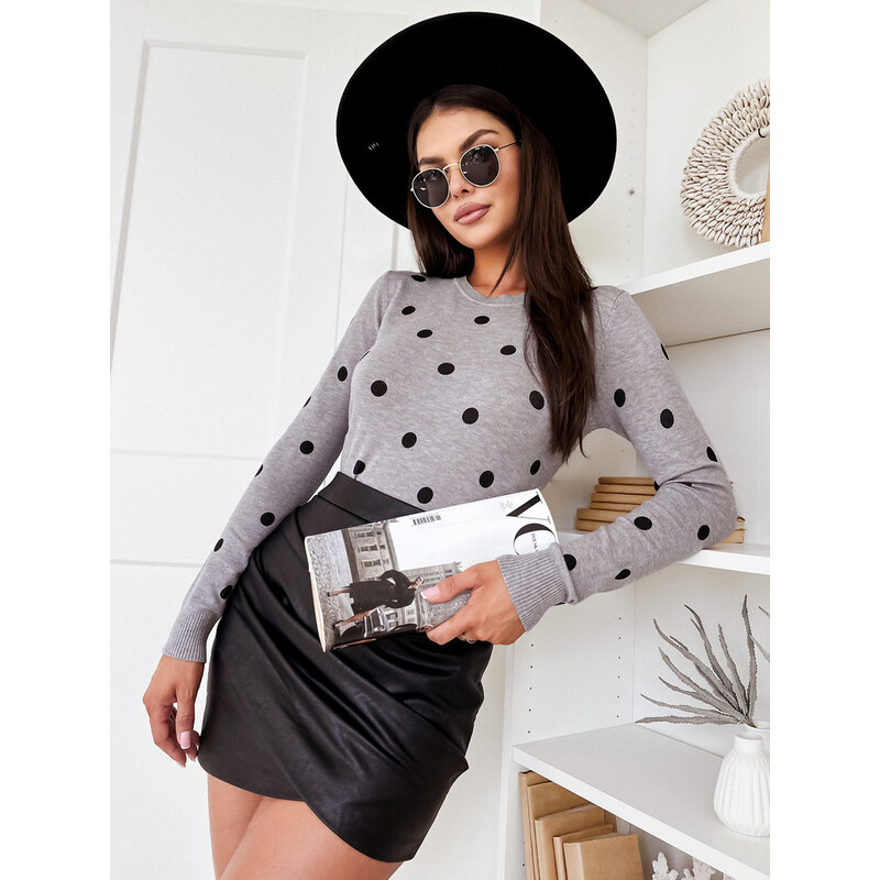 BASIC Dámsky sivý sveter s čiernymi bodkami ATHENA MY2051 57869278