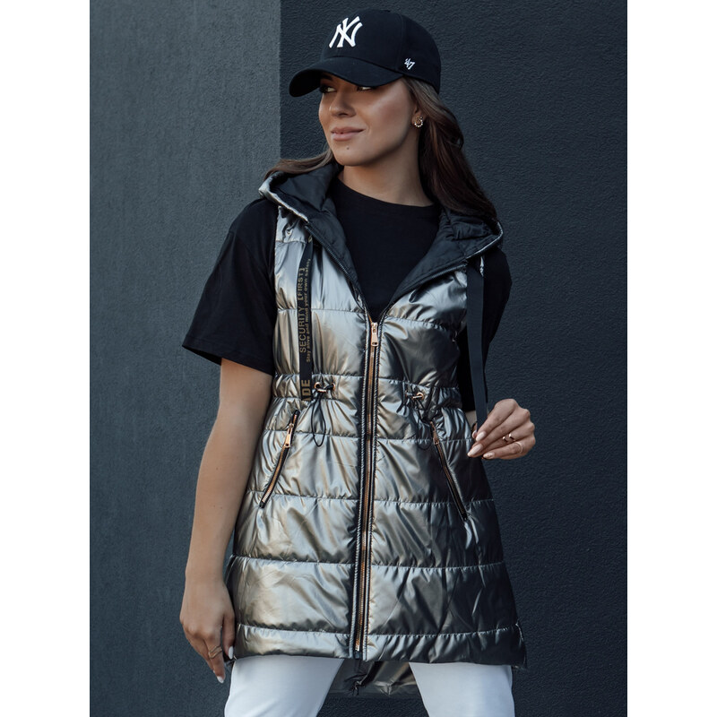 BASIC Lesklá tmavosivá dámska prešívaná vesta PIXIECODE TY4437 57869292