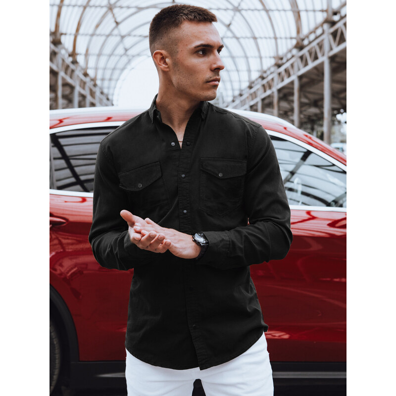 BASIC Čierna pánska džínsová košeľa DX2373 61532692