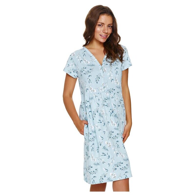 DN Nightwear Nočná košieľka Diana tyrkysová s rastlinami 62348588