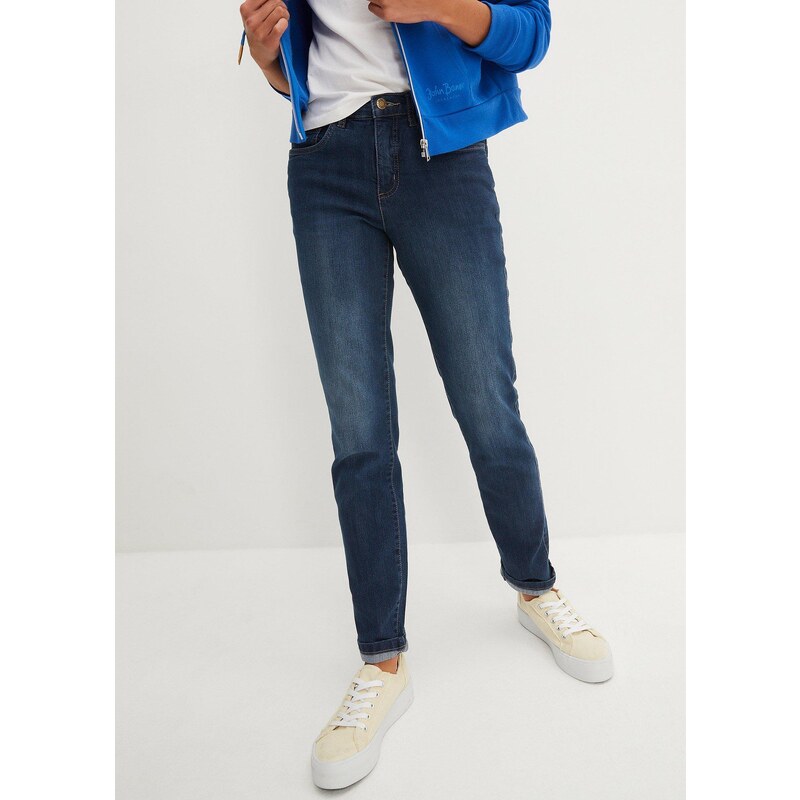bonprix Strečové džínsy Straight, stredná výška pásu, farba modrá 44734329