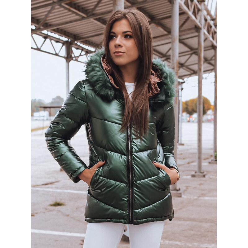 BASIC Zeleno-hnedá dámska zimná obojstranná bunda TY2400 28093112