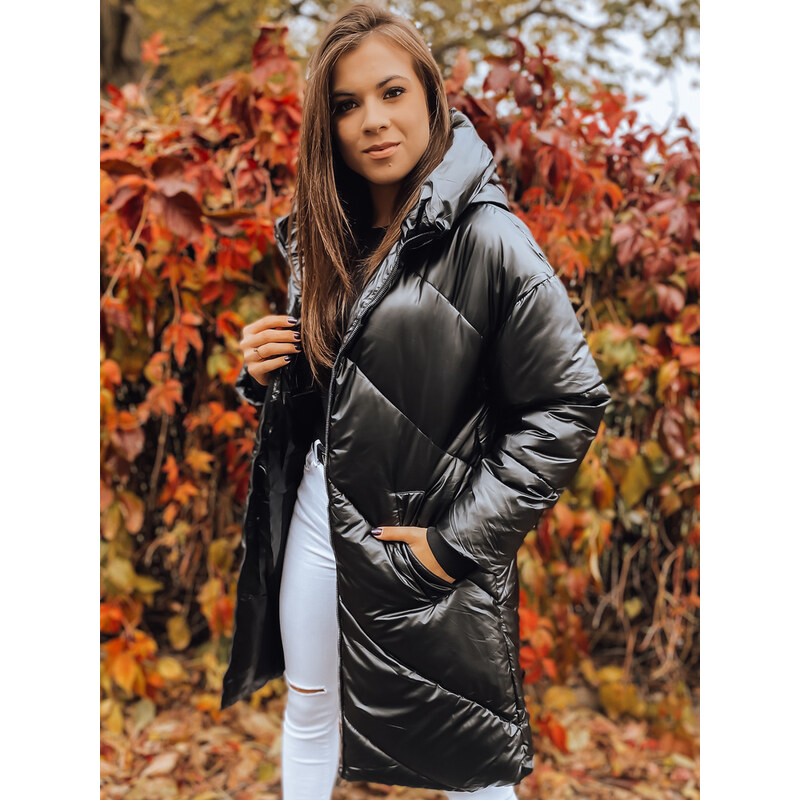 BASIC Čierny dámsky lesklý zimný prešívaný kabát TY2409 28093116