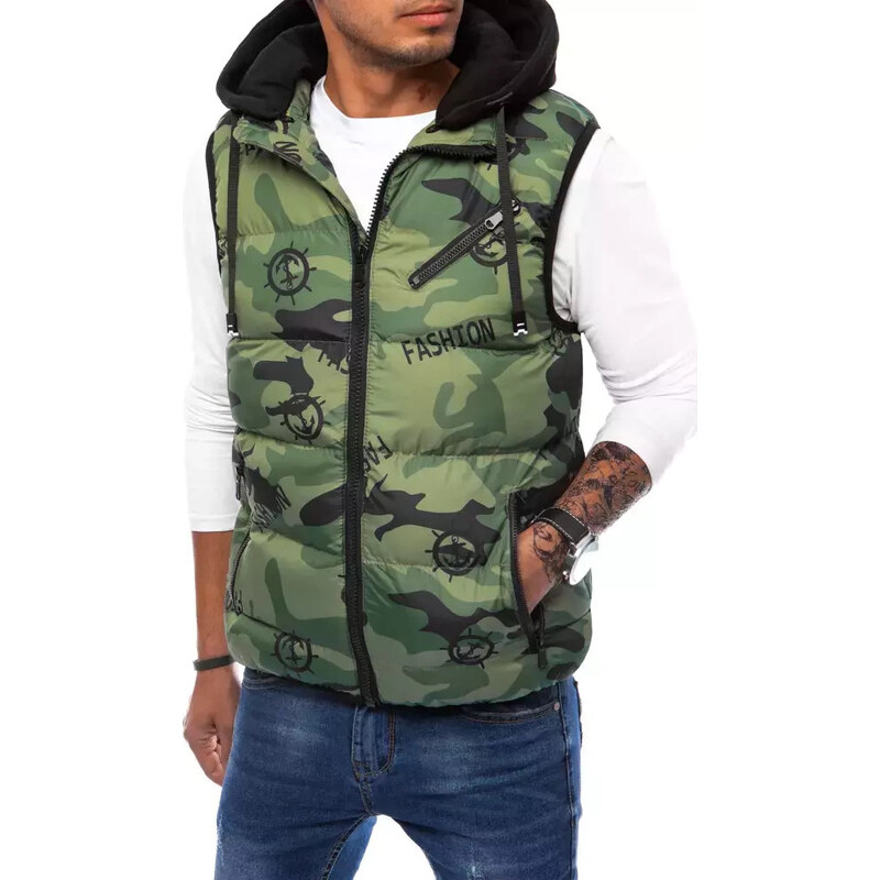 BASIC Zelená maskáčová prešívaná vesta s kapucňou TX4106 34989264