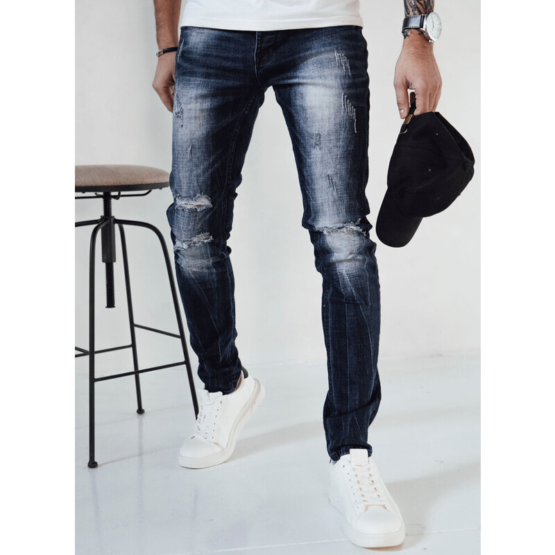 BASIC Tmavomodré pánske džínsy s bielymi odreninami UX3993 41661308