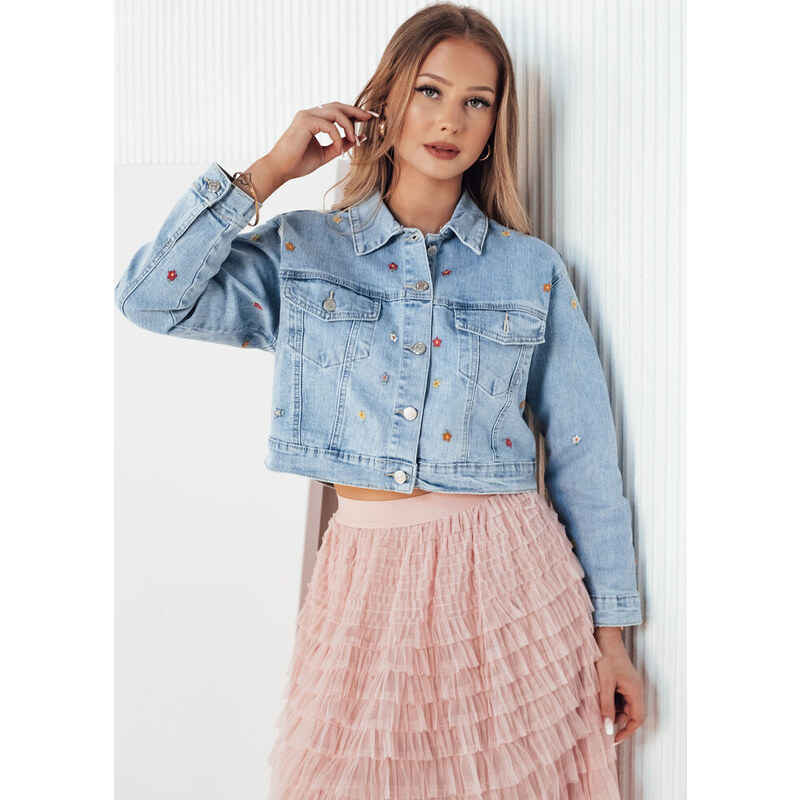 BASIC Svetlomodrá džínsová krátka bunda s kvetinami FINSEI TY4166 49721826