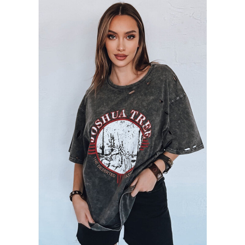 BASIC Tmavosivé oversize tričko s potlačou JOSHUA RY2630 52673436
