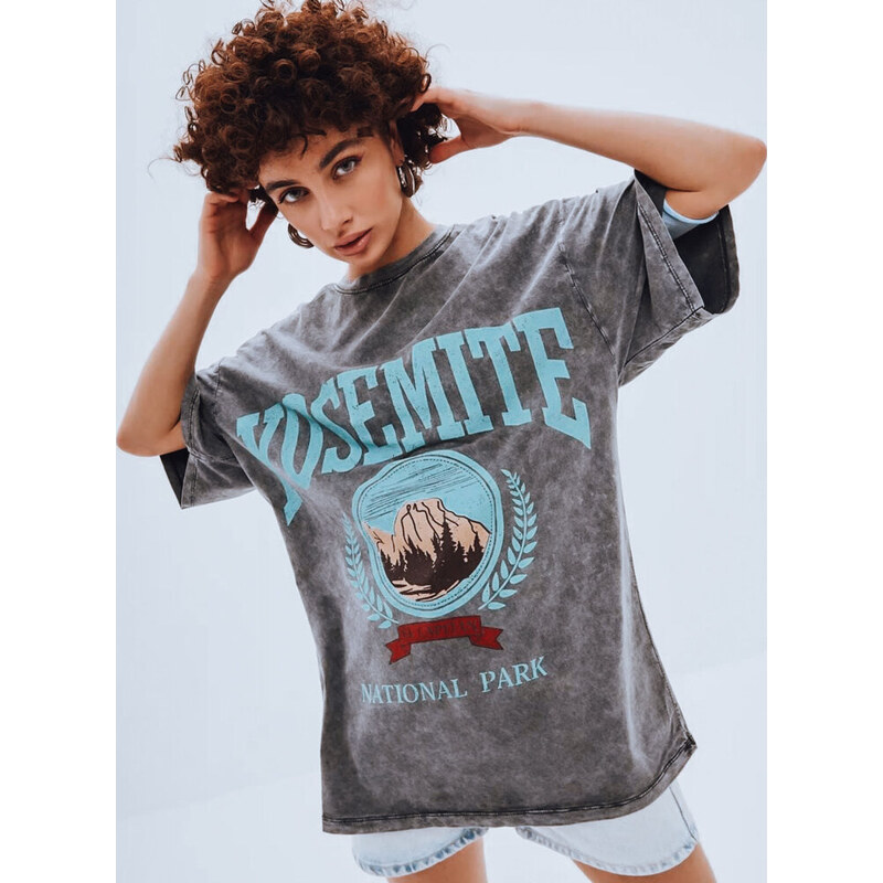 BASIC Tmavosivé bavlnené tričko s potlačou ZAKUANI RY2633 52673422