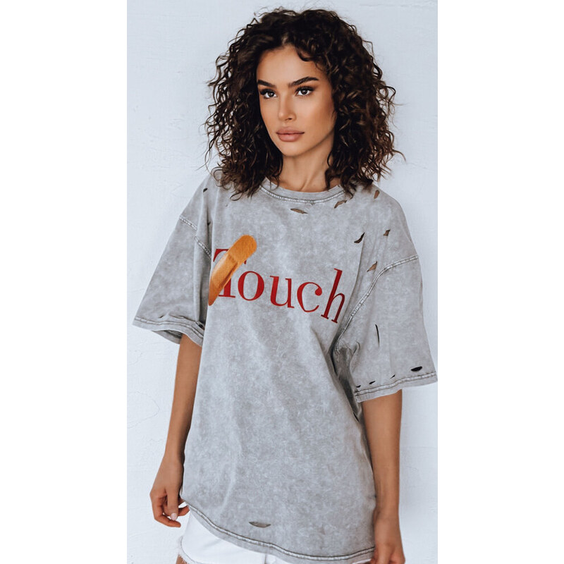 BASIC Sivé bavlnené tričko s nápisom TOUCH RY2629 52673551
