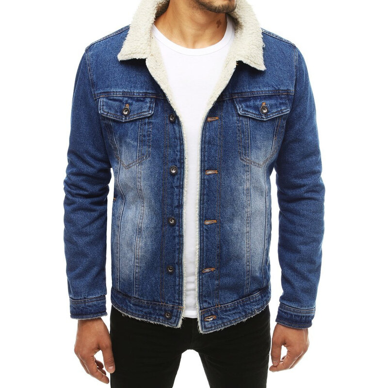 BASIC Modrá pánska džínsová bunda s kožušinkou TX3344 61186525